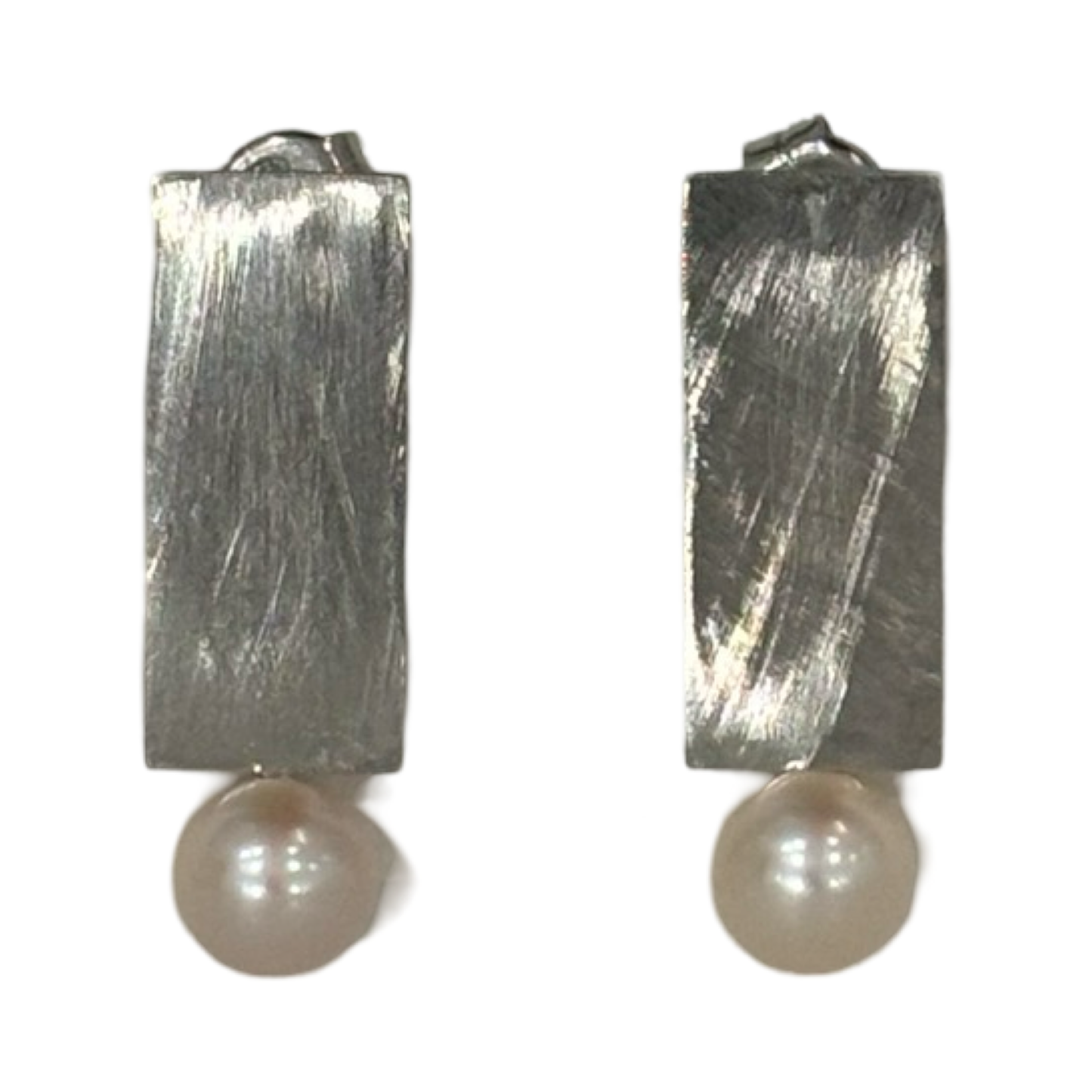 Orecchini Argento Graffiato con Perla