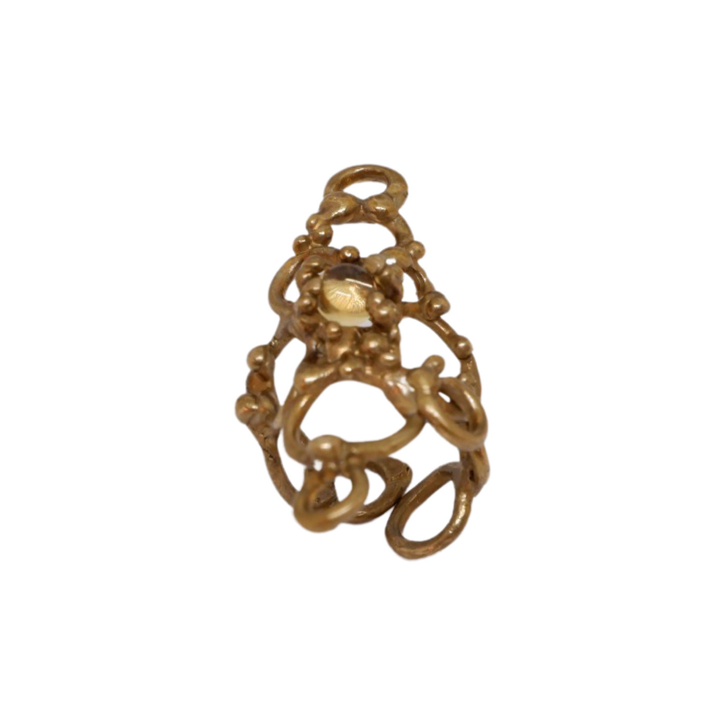 Anello Rombo in Bronzo Oro e Quarzo Rutilato.