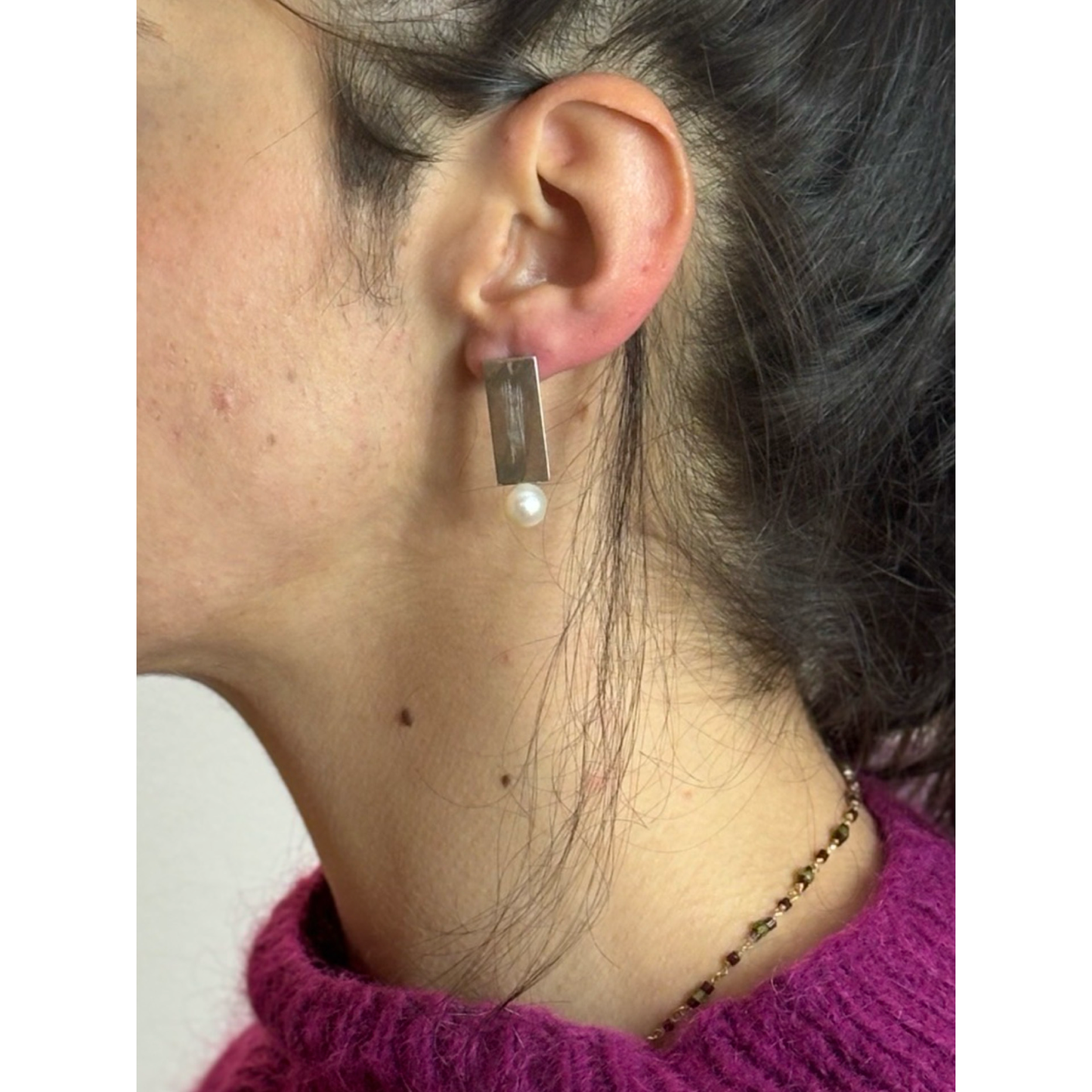 Orecchini Argento Graffiato con Perla
