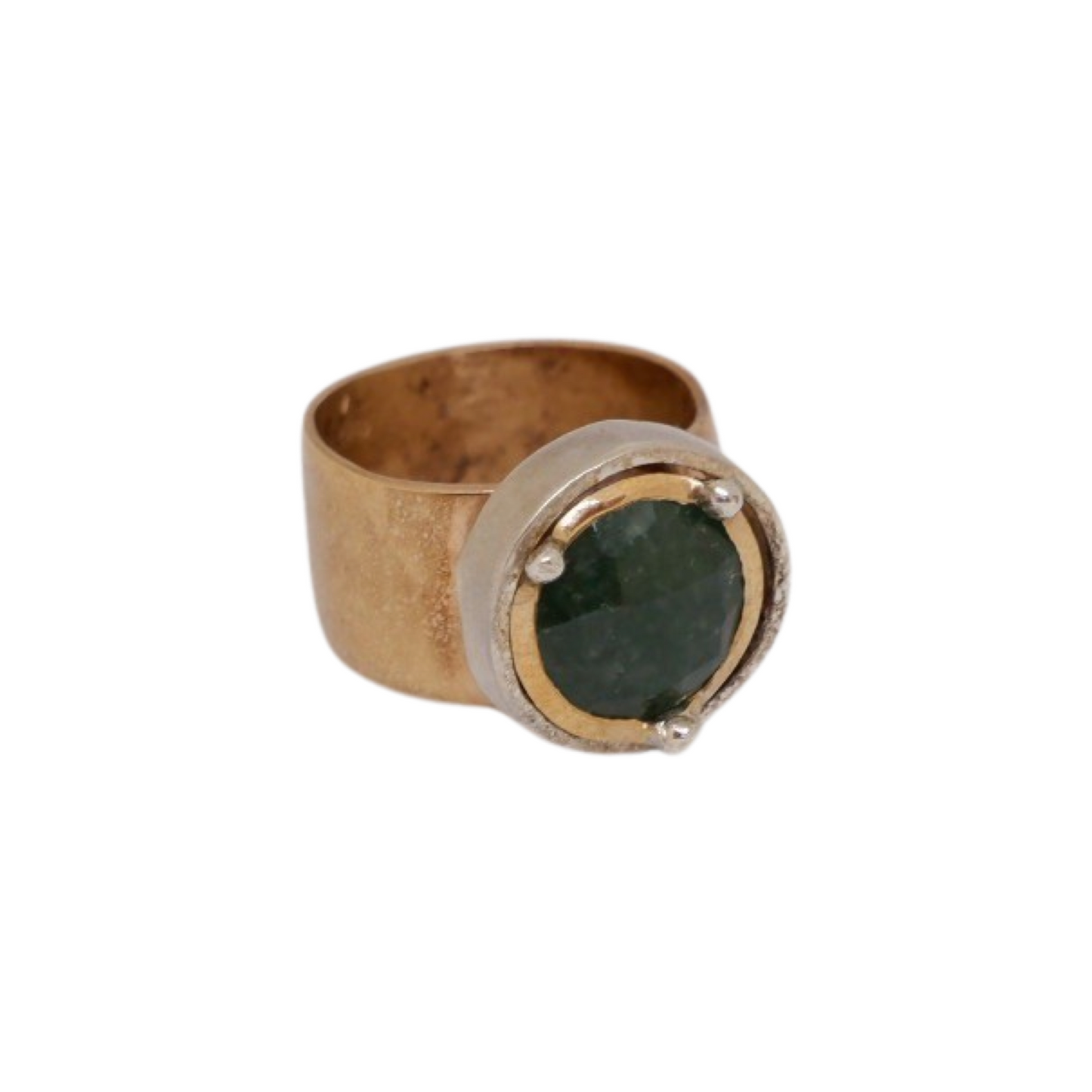 Anello Corona in Argento e Bronzo con Giada