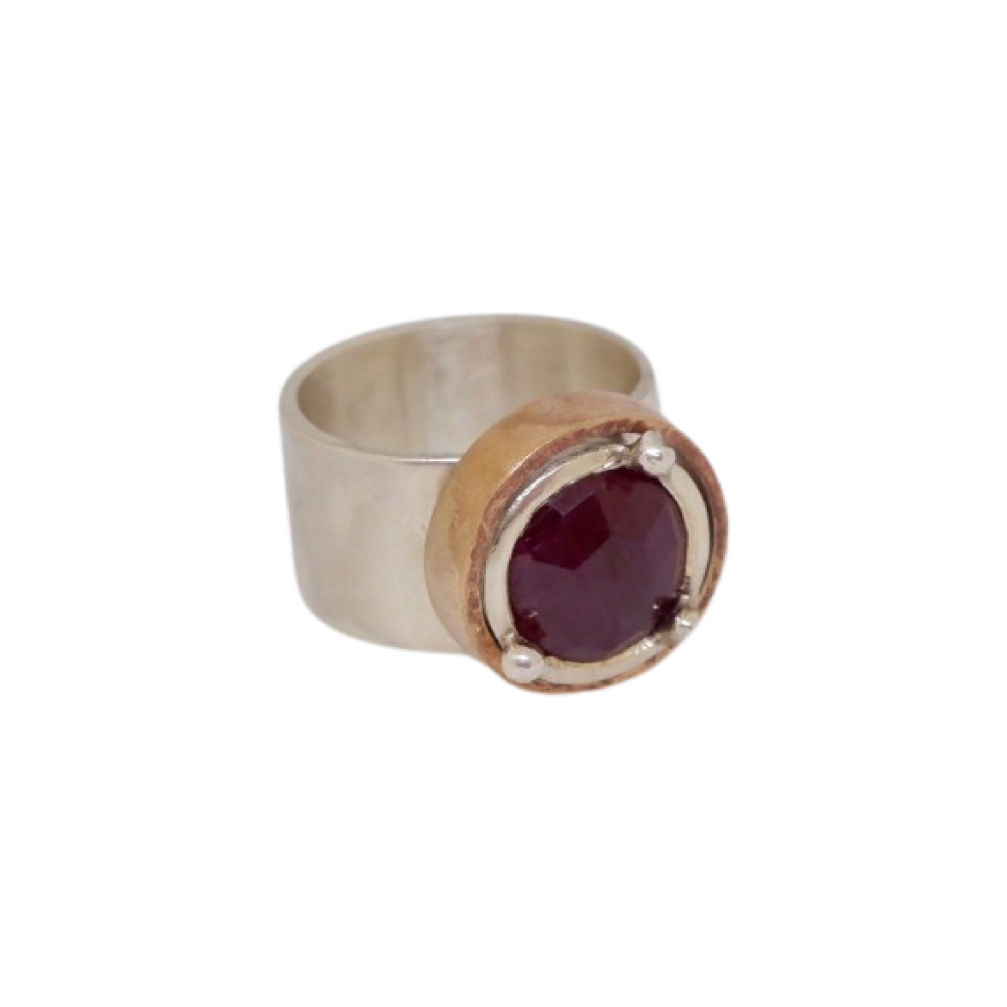 Anello Corona in Argento e Bronzo con Radice di Rubino