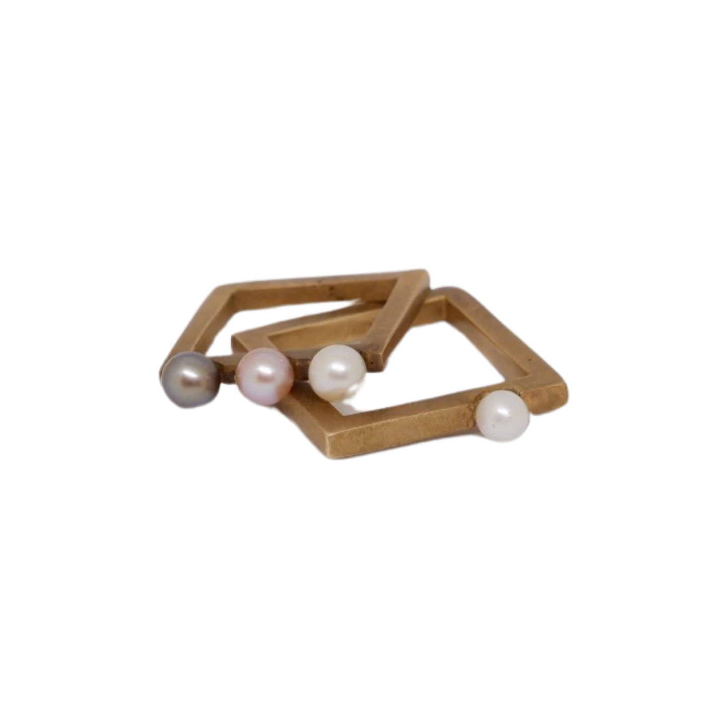 Anelli Quadrati in Bronzo e Perle