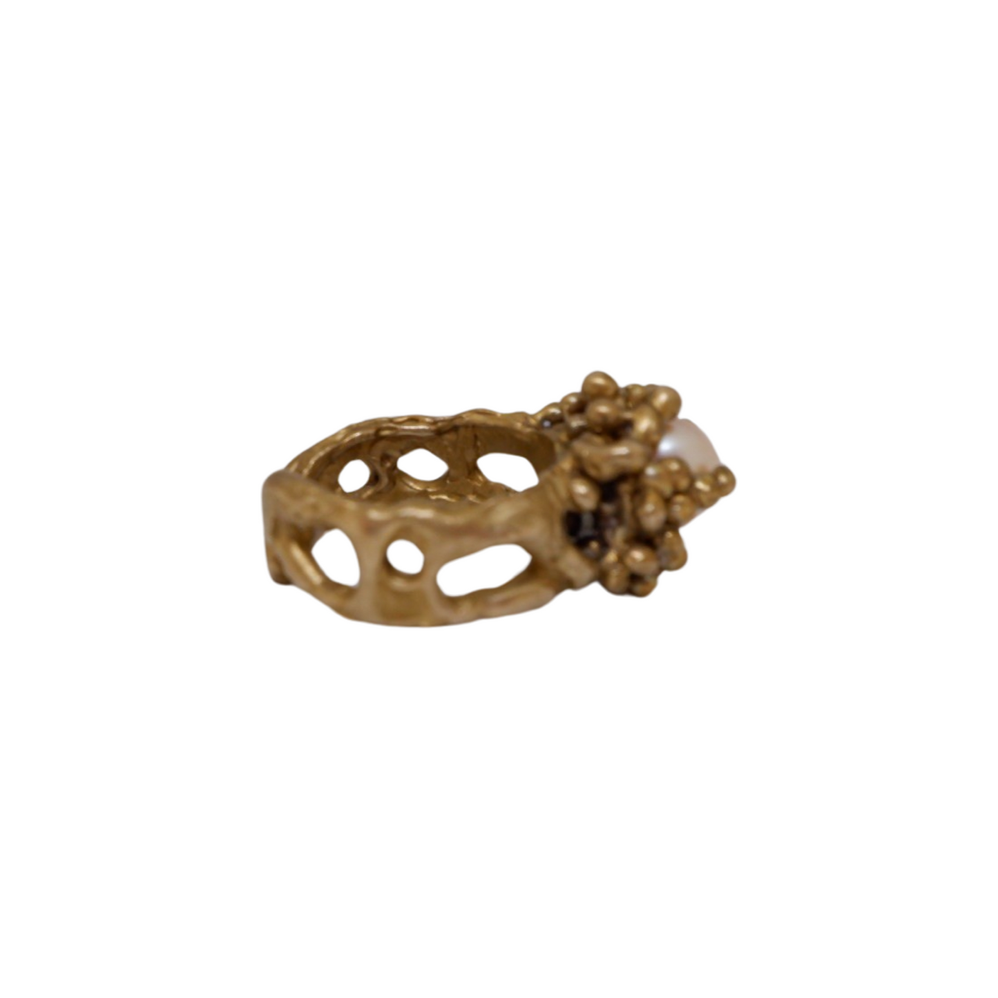 Anello Bronzo Oro con Perla Rosa