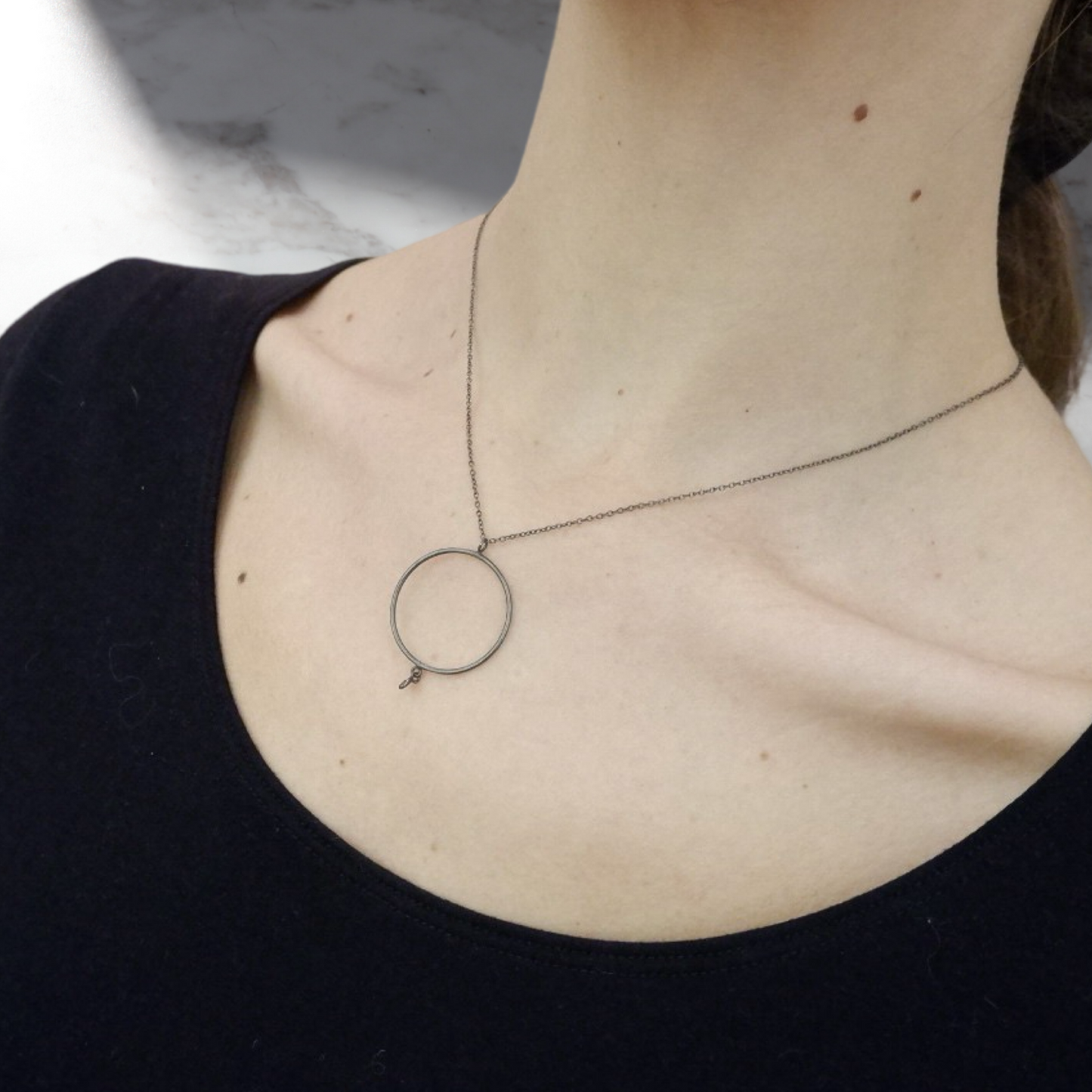 Collana Anello in Argento con Diamante