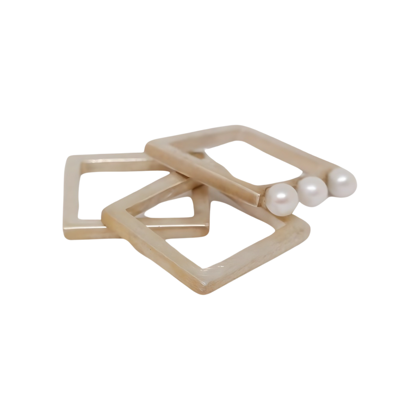 Anelli Quadrati in Argento con  Perle Bianche