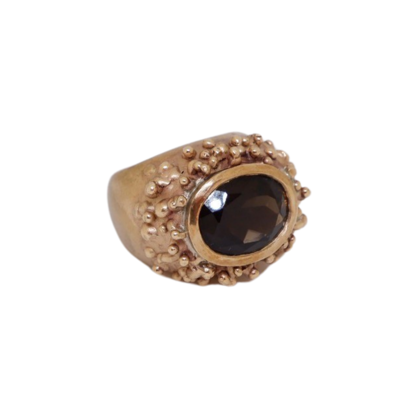 Anello Ovale in Bronzo con Quarzo Fumè.