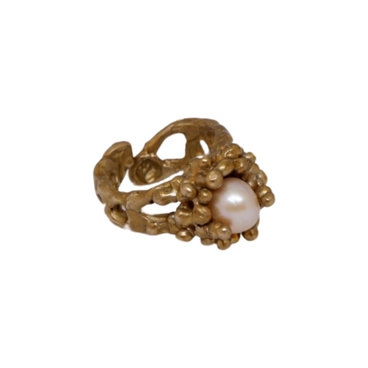 Anello Bronzo Oro con Perla Rosa