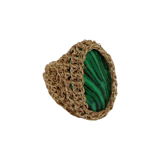 Anello con Pietra Semipreziosa Malachite - Oro